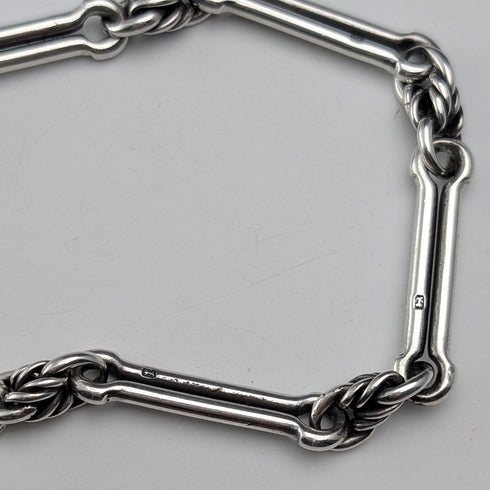 1889 British Antique Fancy Link Sterling Silver Albert Chain, 45g, Morpho Decorated Fob
