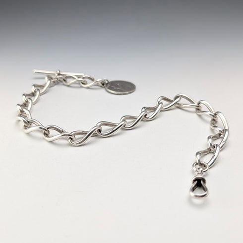 1911 British Antique Sterling Silver Albert Chain, 59g, South African 1 Shilling Coin Fob