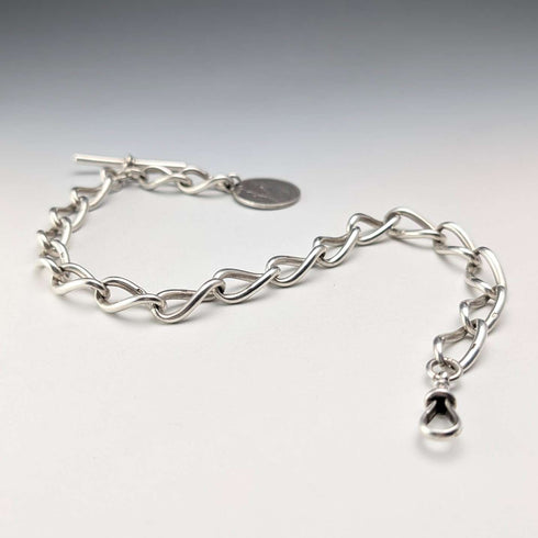 1911 British Antique Sterling Silver Albert Chain, 59g, South African 1 Shilling Coin Fob