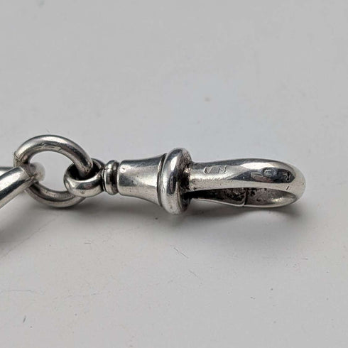 1911 British Antique Sterling Silver Albert Chain, 59g, South African 1 Shilling Coin Fob