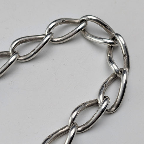 1911 British Antique Sterling Silver Albert Chain, 59g, South African 1 Shilling Coin Fob