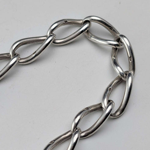 1911 British Antique Sterling Silver Albert Chain, 59g, South African 1 Shilling Coin Fob