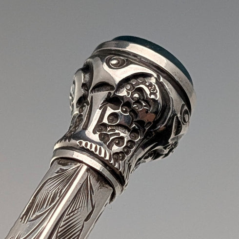 古董800銀推拉式鉛筆和沾水筆,飾以綠色寶石