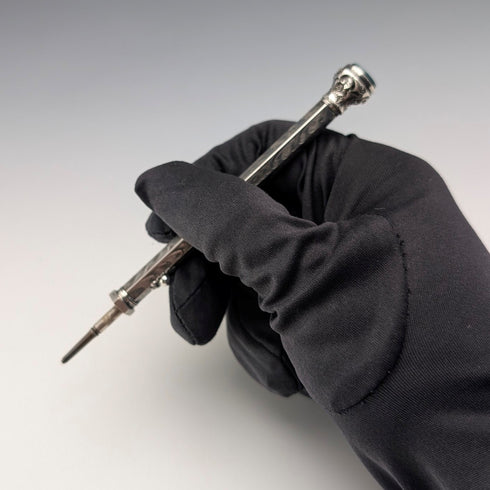 古董800銀推拉式鉛筆和沾水筆,飾以綠色寶石