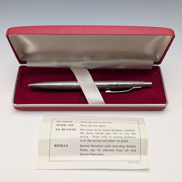 1976 British Vintage Sterling Silver Ballpoint Pen William Manton with Case