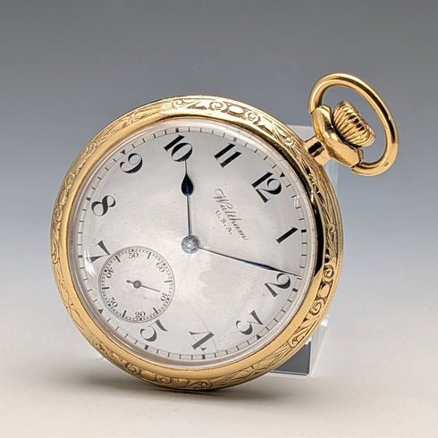 1919 Waltham Traveler pocket watch with gold-plated case, mechanical movement, in good working order.