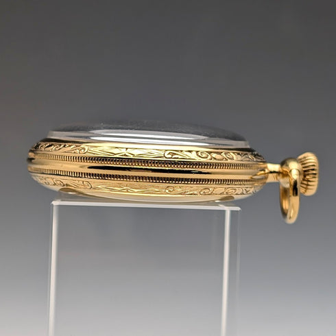 1919 Waltham Traveler pocket watch with gold-plated case, mechanical movement, in good working order.