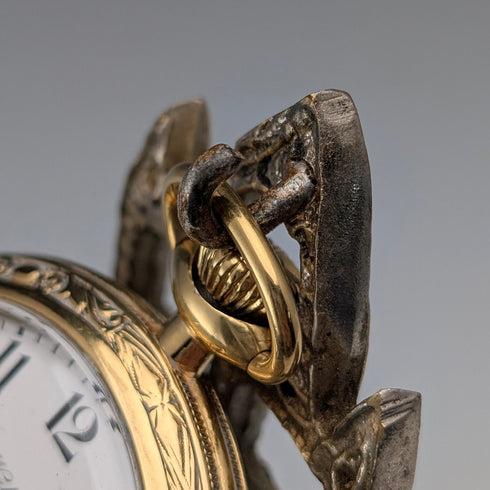 1920s Antique Brass Chair-Shaped Pocket Watch Holder with White Seat