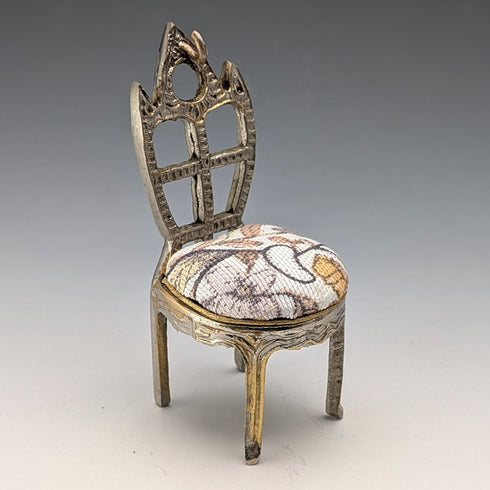 1920s Antique Brass Chair-Shaped Pocket Watch Holder with White Seat
