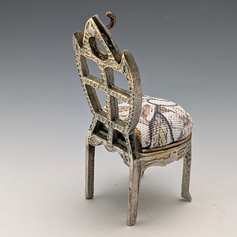 1920s Antique Brass Chair-Shaped Pocket Watch Holder with White Seat