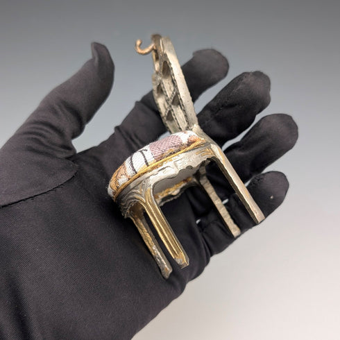 1920s Antique Brass Chair-Shaped Pocket Watch Holder with White Seat