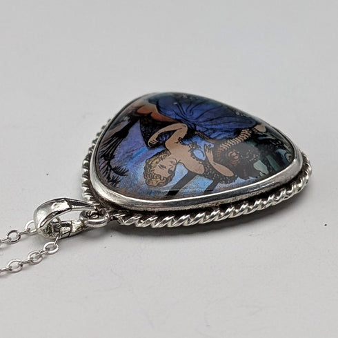 British Vintage Sterling Silver Butterfly Wing Pendant with Sterling Silver Necklace ②