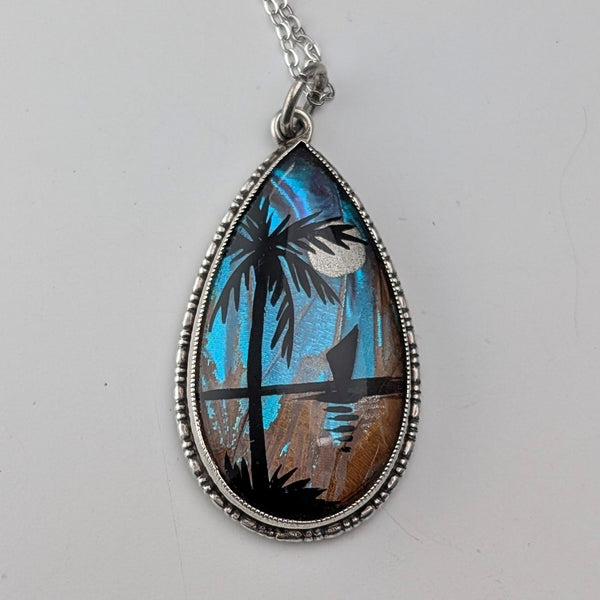 British vintage sterling silver butterfly wing pendant with sterling silver necklace (3)