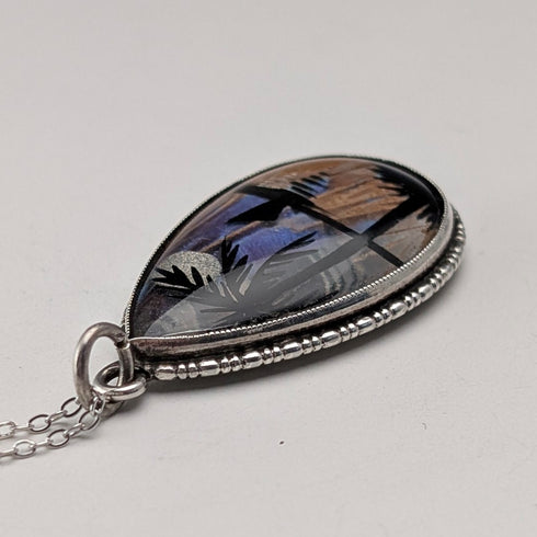 英国ヴィンテージ 純銀台座 バタフライウイングペンダント 純銀ネックレス付 ③