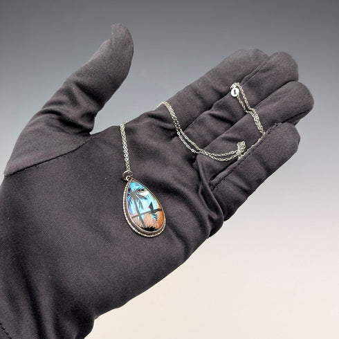 英国ヴィンテージ 純銀台座 バタフライウイングペンダント 純銀ネックレス付 ③