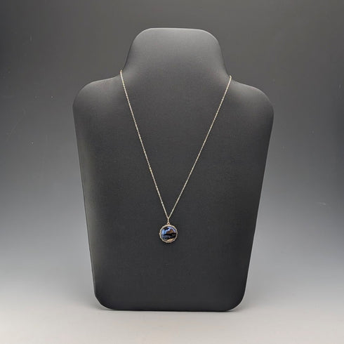 ヴィンテージ 純銀台座 バタフライウイングペンダント 純銀ネックレス付 ④