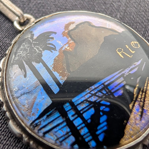 ヴィンテージ 純銀台座 バタフライウイングペンダント 純銀ネックレス付 ④