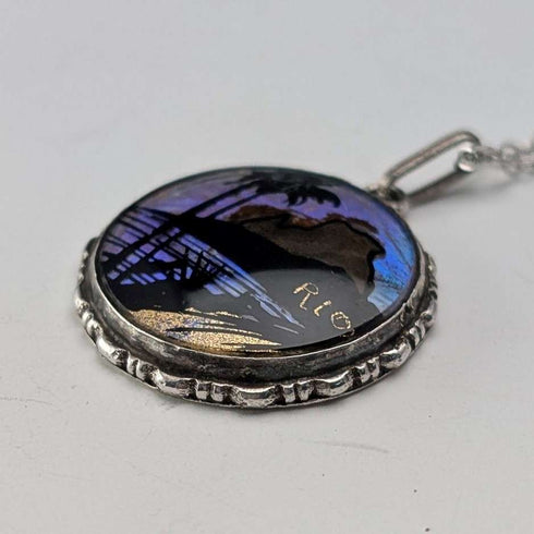 Vintage sterling silver butterfly wing pendant with sterling silver necklace (4)