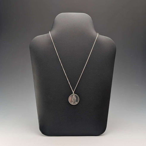 British Vintage Sterling Silver St. Christopher Medal Pendant with Sterling Silver Necklace, 10.3g Total