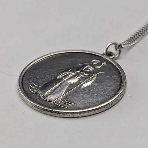 British Vintage Sterling Silver St. Christopher Medal Pendant with Sterling Silver Necklace, 10.3g Total