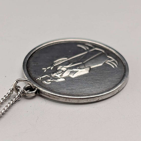 British Vintage Sterling Silver St. Christopher Medal Pendant with Sterling Silver Necklace, 10.3g Total