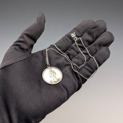 British Vintage Sterling Silver St. Christopher Medal Pendant with Sterling Silver Necklace, 10.3g Total