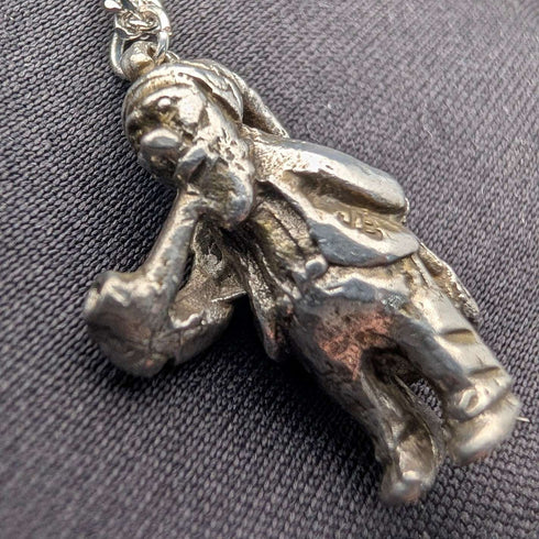 Vintage British Pipe Smoking Old Man Sterling Silver Pendant with Sterling Silver Necklace, 7.6g Total