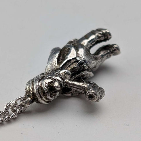 Vintage British Pipe Smoking Old Man Sterling Silver Pendant with Sterling Silver Necklace, 7.6g Total