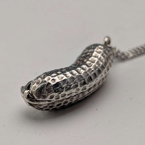 Vintage Peanut (Monkey Inside) Sterling Silver Pendant with Sterling Silver Necklace, 7.8g Total
