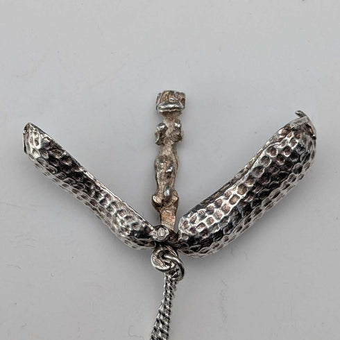 Vintage Peanut (Monkey Inside) Sterling Silver Pendant with Sterling Silver Necklace, 7.8g Total
