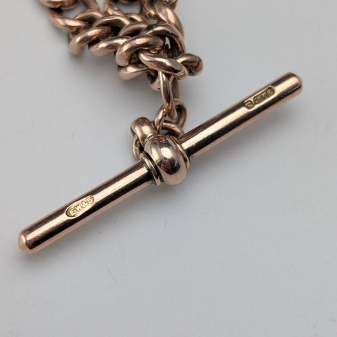 英國古董9克拉玫瑰金雙阿爾伯特鏈,搭配9克拉金質獎章吊墜,總重22.4克