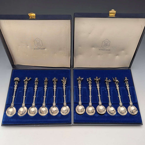 Dutch Vintage Musician Engraved 835 Sterling Silver Spoons (12 pieces, 181g total) in a Case