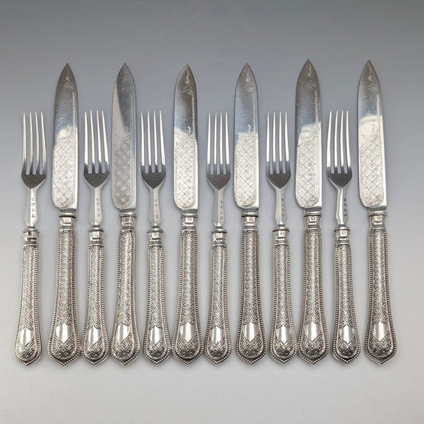 Circa 1867 British Antique Sterling Silver Handle Cutlery (6 Pairs) by Roberts & Belk