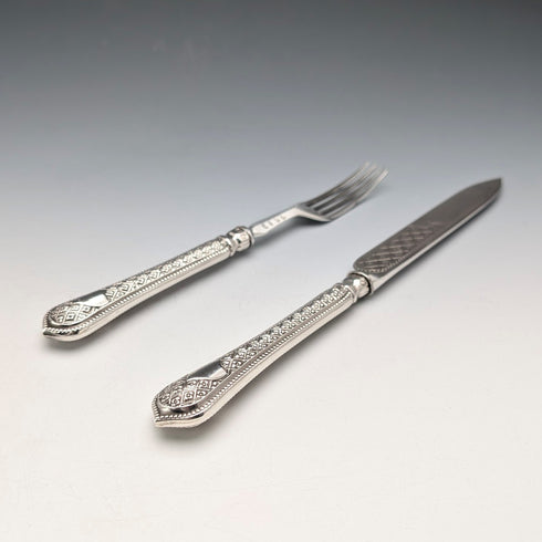 約1867年英國羅伯茲和貝爾克公司出品的古董純銀柄餐具(6對)。