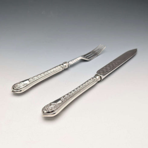 約1867年英國羅伯茲和貝爾克公司出品的古董純銀柄餐具(6對)。