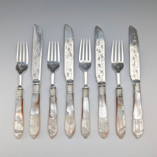 Antique British Mother-of-Pearl Tea Cutlery, 4 Pairs, John Harrison