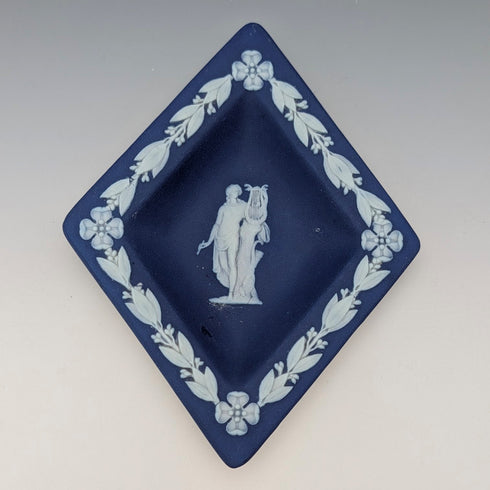 Vintage British Wedgwood Jasperware Playing Card-Shaped Small Plates, Set of 4, Royal Blue