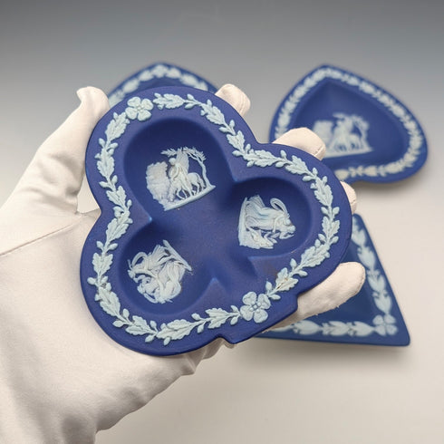 Vintage British Wedgwood Jasperware Playing Card-Shaped Small Plates, Set of 4, Royal Blue