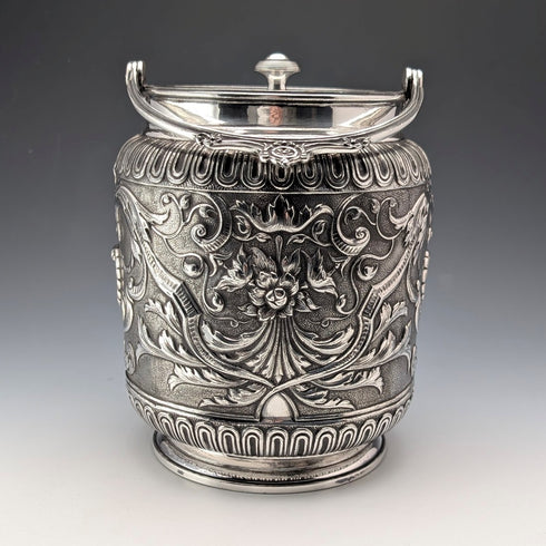 1892年英國詹姆斯迪克森父子公司製造的古董鍍銀餅乾桶