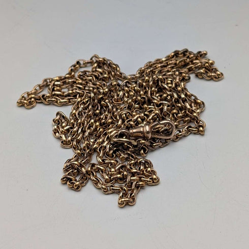 Antique British Pinchbeck muff chain necklace, 133cm long, with clip