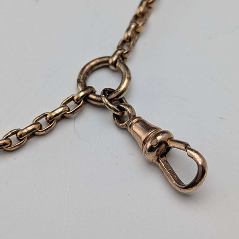 Antique British Pinchbeck muff chain necklace, 133cm long, with clip