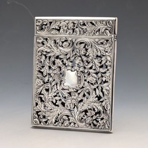 1837 British Antique Sterling Silver Openwork Floral Decor Card Case, 80g, Nathaniel Mills