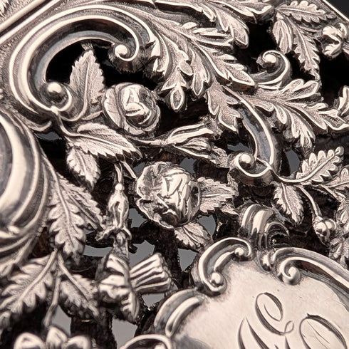 1837 British Antique Sterling Silver Openwork Floral Decor Card Case, 80g, Nathaniel Mills