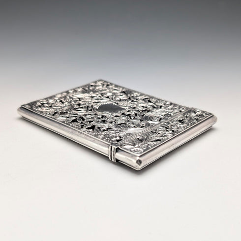 1837 British Antique Sterling Silver Openwork Floral Decor Card Case, 80g, Nathaniel Mills
