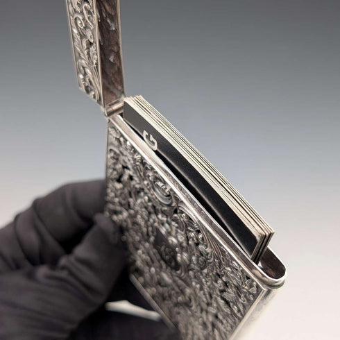 1837 British Antique Sterling Silver Openwork Floral Decor Card Case, 80g, Nathaniel Mills