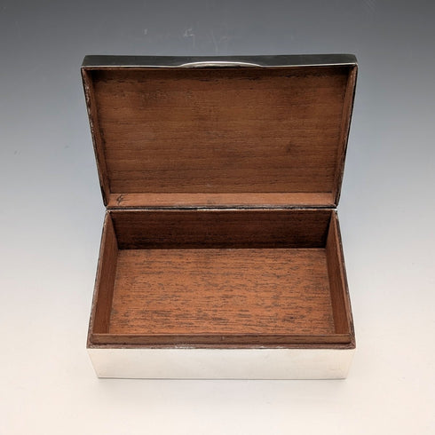 1913年 英国アンティーク 純銀製 シガレットボックス ウッドインナー Walker&Hall