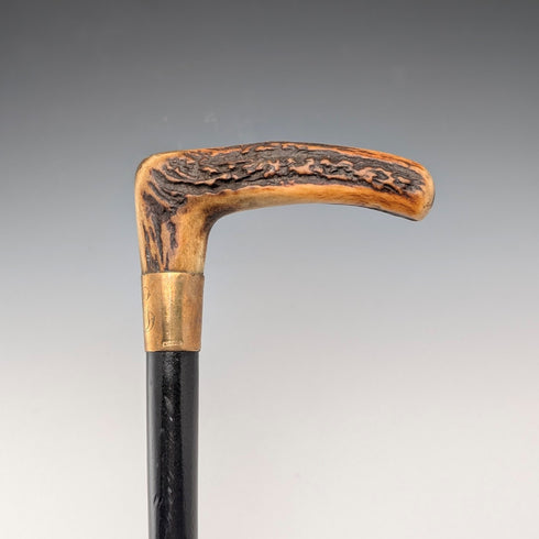 復古黑色鹿角杖身L型手柄手杖,72厘米,ASHBEY