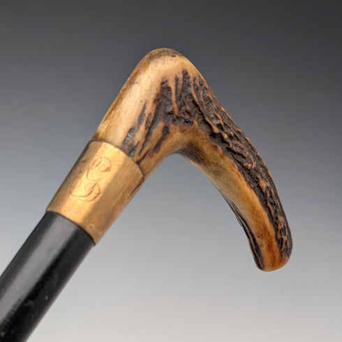 復古黑色鹿角杖身L型手柄手杖,72厘米,ASHBEY