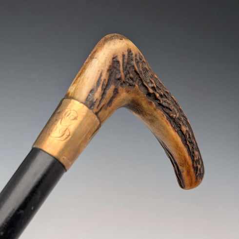 Vintage Black Shaft Antler L-Handle Walking Stick, 72cm, ASHBEY