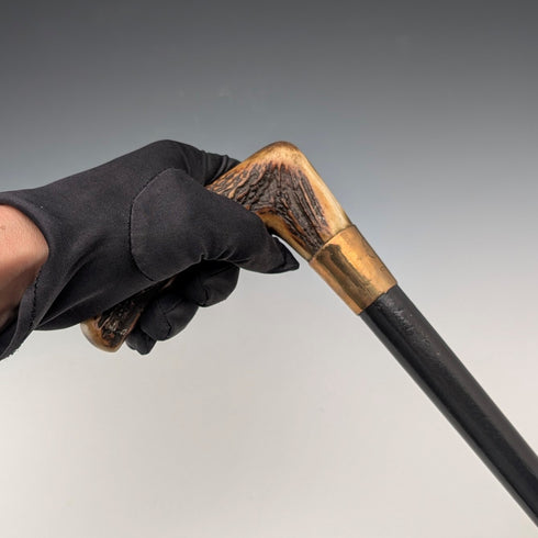 復古黑色鹿角杖身L型手柄手杖,72厘米,ASHBEY